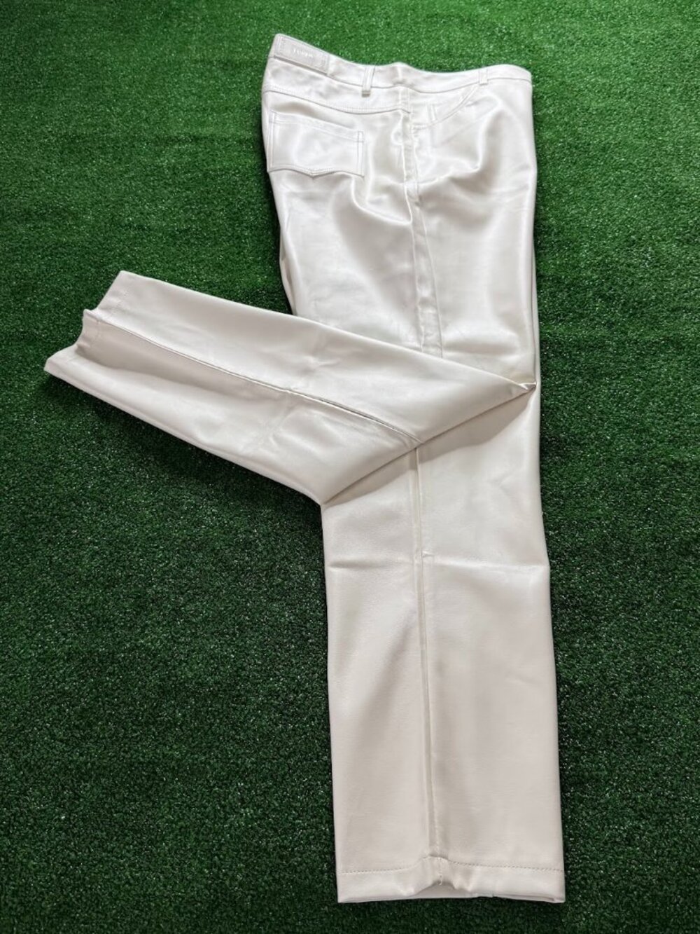 Men's Fashion Off-White Faux Leather Pants 40 High Rise Straight Leg 5 Pocket